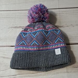 Rugged Bear Gray and Pink Kids Pom-Pom Beanie